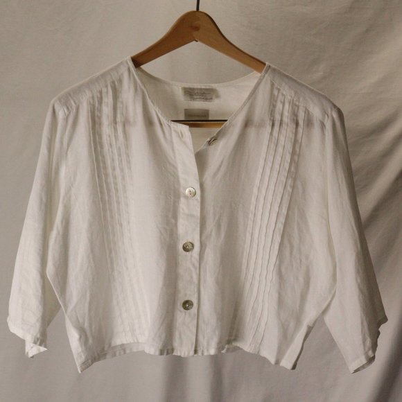 Portraits by Northern Isles II Tops - White linen crop top with shell buttons perfect for travel and Europe semi-sheer
